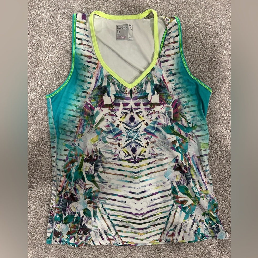 Lucky in Love Women's Multicolor Tank Top built in bra tennis pickleball medium